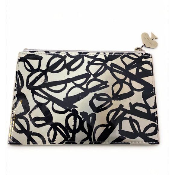 Kate Spade Literary Glasses Design Cosmetic Pouch White/Black - Picture 3 of 3